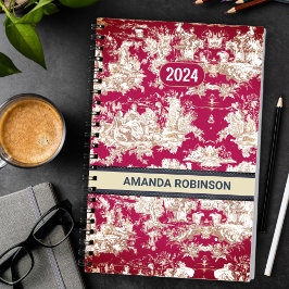 Elegant rood meer toile de jouy monogram planner