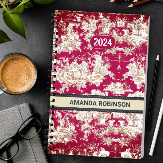 Elegant  rood meer toile de jouy monogram planner