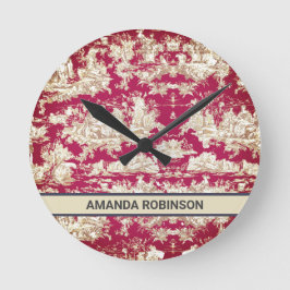 Elegant rood meer toile de jouy monogram ronde klok