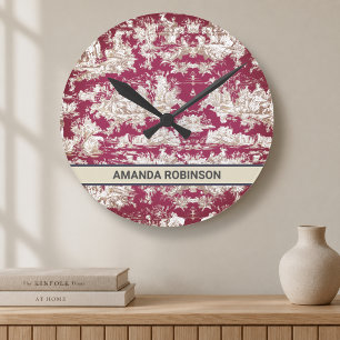 Elegant rood meer toile de jouy monogram ronde klok