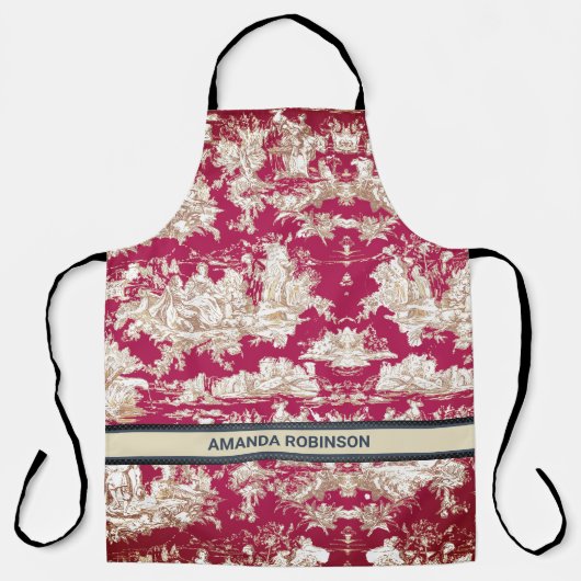 Elegant rood meer toile de jouy monogram schort (Voorkant)