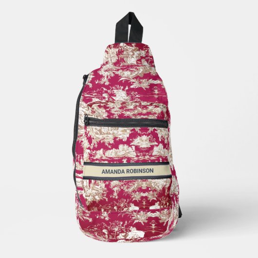 Elegant rood meer toile de jouy monogram sling bag (Voorkant)