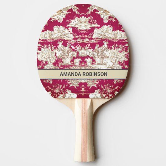 Elegant  rood meer toile de jouy monogram tafeltennisbatje (Achterkant)