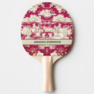 Elegant rood meer toile de jouy monogram tafeltennisbatje