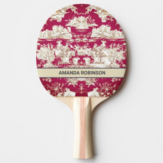 Elegant  rood meer toile de jouy monogram tafeltennisbatje (Voorkant)