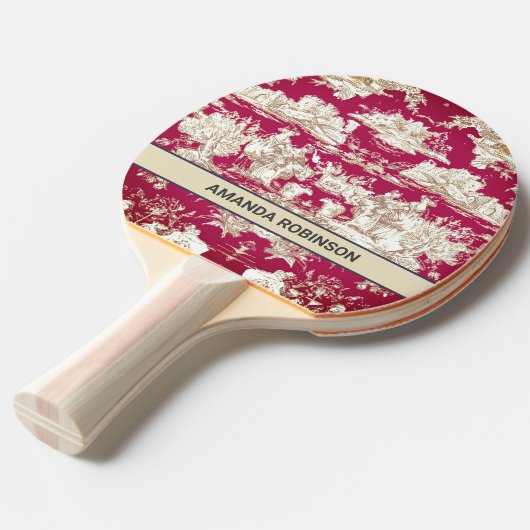 Elegant  rood meer toile de jouy monogram tafeltennisbatje (Voorkant Gekanteld)