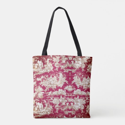 Elegant  rood meer toile de jouy monogram tote bag (Achterkant)