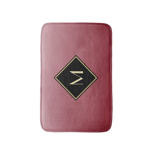 Elegant rood met eenvoudig goudmonogram badmat (Voorkant Verticaal)