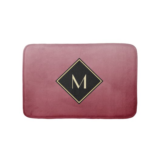 Elegant rood met eenvoudig goudmonogram badmat (Voorkant)