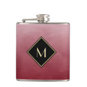 Elegant rood met eenvoudig goudmonogram heupfles (Voorkant)