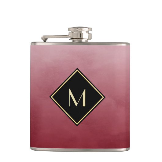 Elegant rood met eenvoudig goudmonogram heupfles (Voorkant)