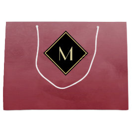 Elegant rood met eenvoudig goudmonogram large cadeautasje