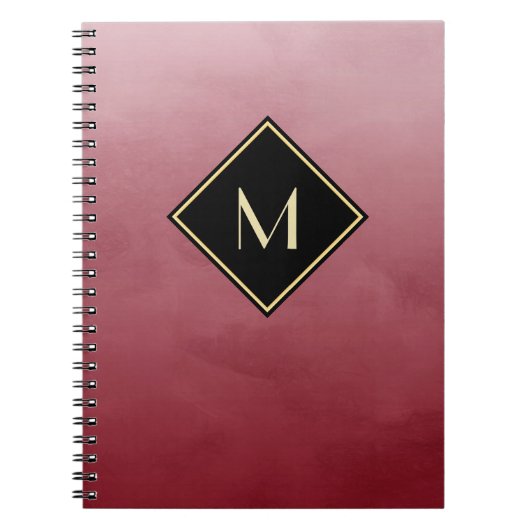 Elegant rood met eenvoudig goudmonogram notitieboek (Voorkant)