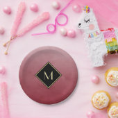 Elegant rood met eenvoudig goudmonogram papieren bordje (Feest)