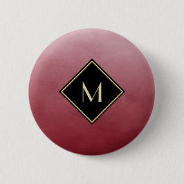 Elegant rood met eenvoudig goudmonogram ronde button 5,7 cm