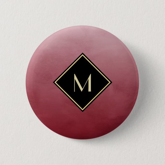 Elegant rood met eenvoudig goudmonogram ronde button 5,7 cm (Voorkant)
