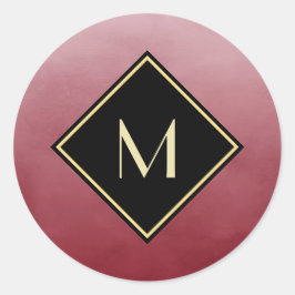 Elegant rood met eenvoudig goudmonogram ronde sticker