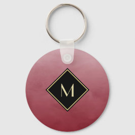 Elegant rood met eenvoudig goudmonogram sleutelhanger