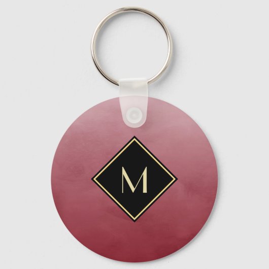 Elegant rood met eenvoudig goudmonogram sleutelhanger (Voorkant)