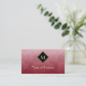 Elegant rood met eenvoudig goudmonogram visitekaartje (Staand voorkant)