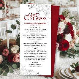 Elegant rood met zilveren wervelingen op witte bru menu