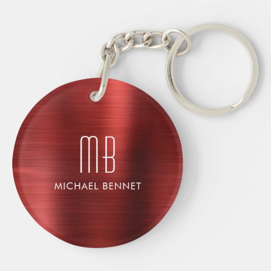 Elegant rood monogram sleutelhanger (Achterkant)