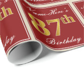 Elegant, Rood, Nep Goud 87e Verjaardag; Aangepaste Cadeaupapier (Rol Hoek)