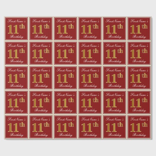 Elegant, Rood, Nepgoud 11e Verjaardag; Aangepaste Cadeaupapier (Vlak)
