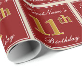 Elegant, Rood, Nepgoud 11e Verjaardag; Aangepaste Cadeaupapier (Rol Hoek)