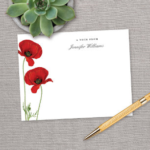 Elegant  Rood Oosters Poppy Floral w / naam Notitiekaartje