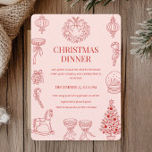 Elegant rood op blush roze kerstdiner kaart