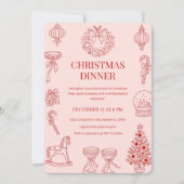 Elegant rood op blush roze kerstdiner kaart (Voorkant)