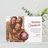 Elegant rood Ornament foto kerst Feestdagenkaart (Staand voorkant)