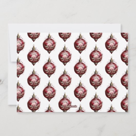 Elegant rood Ornament foto kerst Feestdagenkaart (Achterkant)