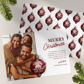 Elegant rood Ornament foto kerst Feestdagenkaart