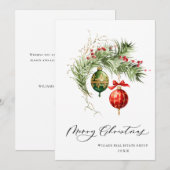 Elegant rood Ornament Vrolijk kerstfeest Corporate Feestdagenkaart (Voorkant / Achterkant)