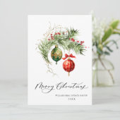 Elegant rood Ornament Vrolijk kerstfeest Corporate Feestdagenkaart (Staand voorkant)