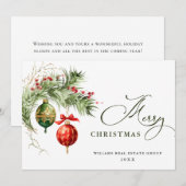 Elegant rood Ornament vrolijk kerstmis corporate Feestdagenkaart (Voorkant / Achterkant)