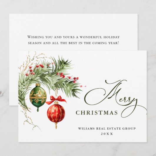 Elegant rood Ornament vrolijk kerstmis corporate Feestdagenkaart (Voorkant / Achterkant)