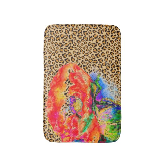 Elegant rood papaver rood bloemenluipaard cheeta a badmat (Voorkant Verticaal)