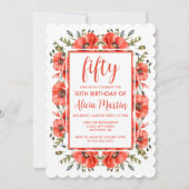 Elegant rood papavergroen Vijftig Verjaardag Kaart (Voorkant)