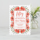 Elegant rood papavergroen Vijftig Verjaardag Kaart (Staand voorkant)