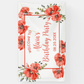 Elegant rood papavergroen Vijftig Verjaardag Spandoek (Verticaal)