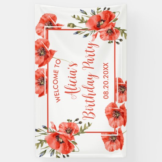 Elegant rood papavergroen Vijftig Verjaardag Spandoek (Verticaal)