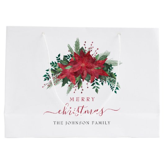 Elegant rood poinsettia kerstscript groot cadeauzakje (Achterkant)