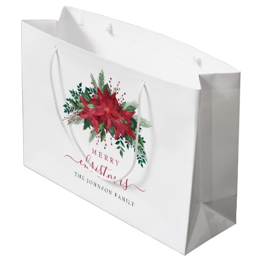 Elegant rood poinsettia kerstscript groot cadeauzakje (Achterkant Gekanteld)