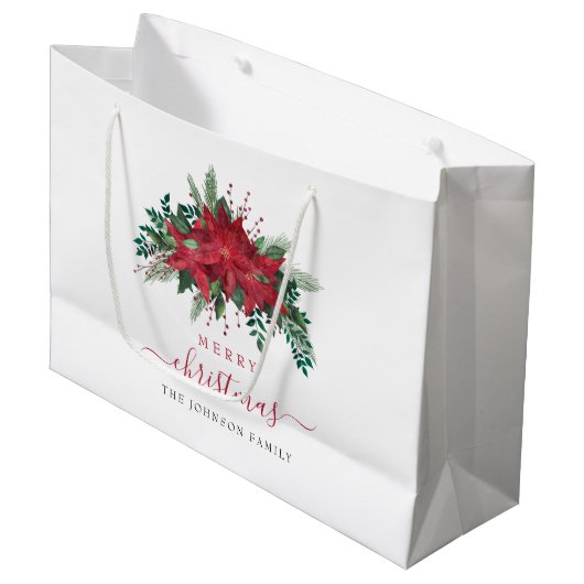 Elegant rood poinsettia kerstscript groot cadeauzakje (Voorkant Gekanteld)