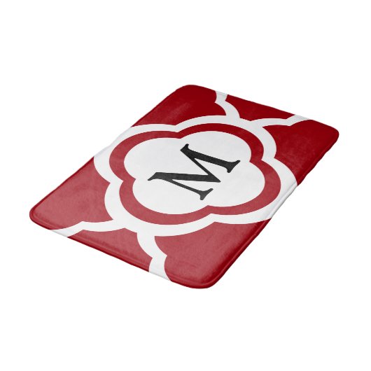 Elegant rood quatrefoil monogram badmat (Gekanteld)