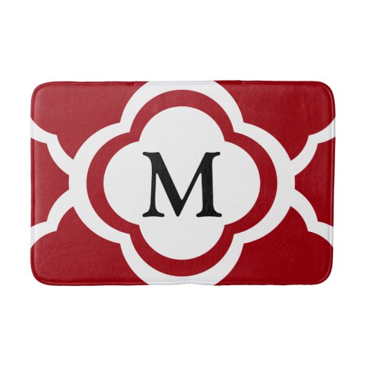 Elegant rood quatrefoil monogram badmat (Voorkant)