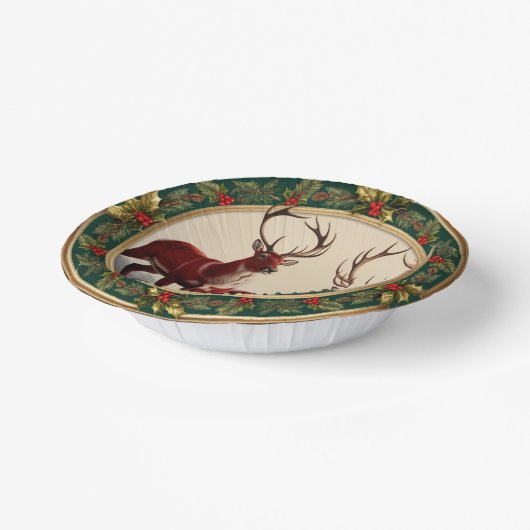 Elegant Rood Rendier Moose Goud Holly vrolijk Xmas Papieren Kommen (Gebogen)